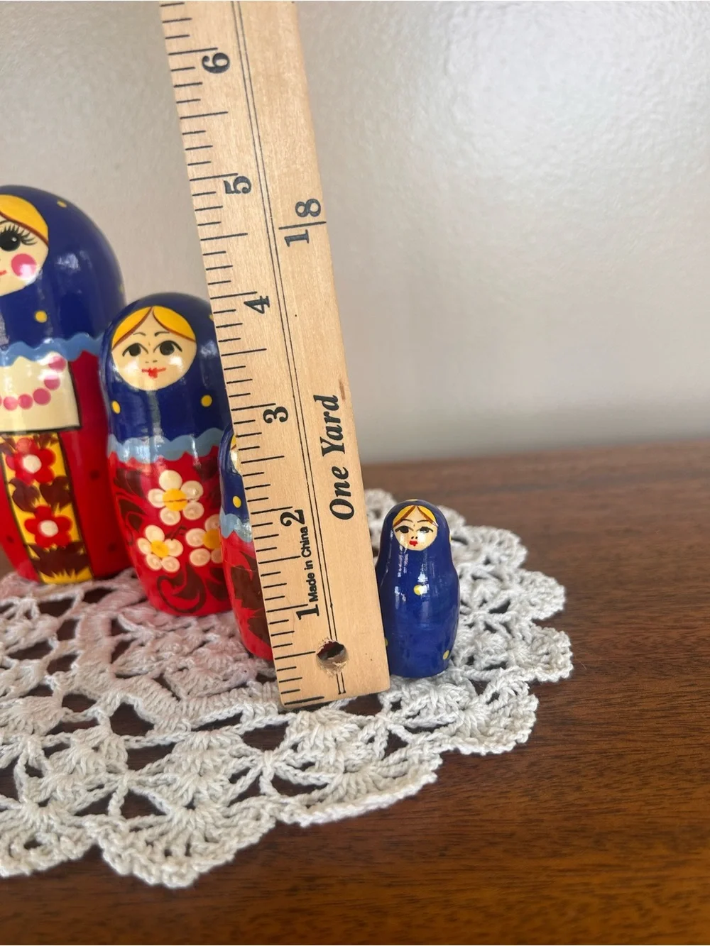 Hand-Painted Red & Blue Russian Nesting Dolls – Set of 4